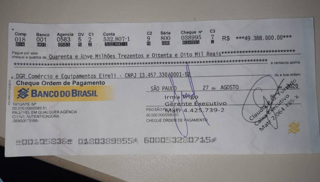 Luz ultravioleta confirma falsificação de cheque de R$ 49,3 milhões 1